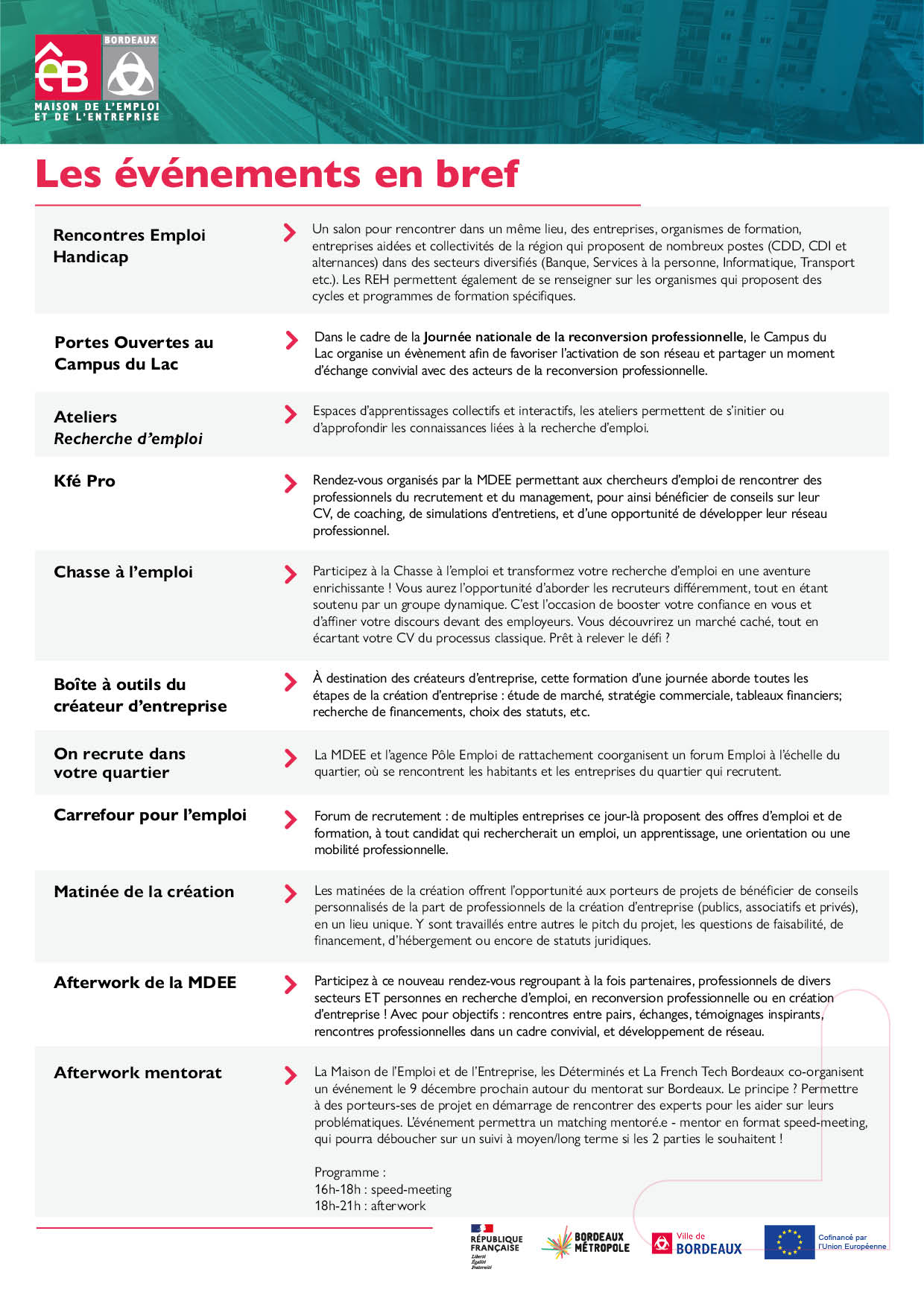 Récap' des événements à venir de la MDEE 20